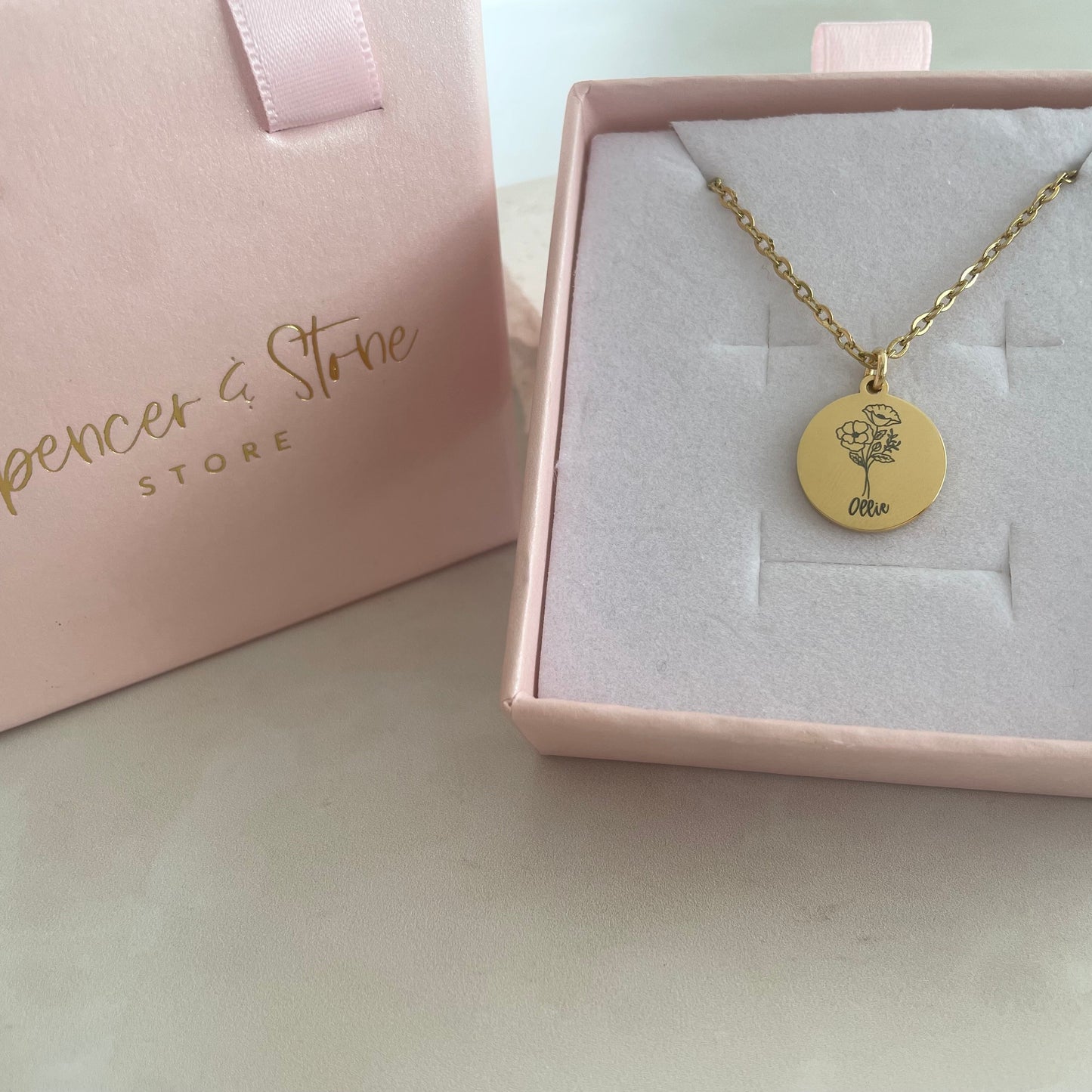 Birth flower with name necklace