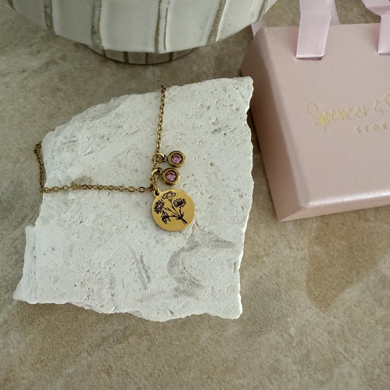 Combined family birth flower bouquet necklace