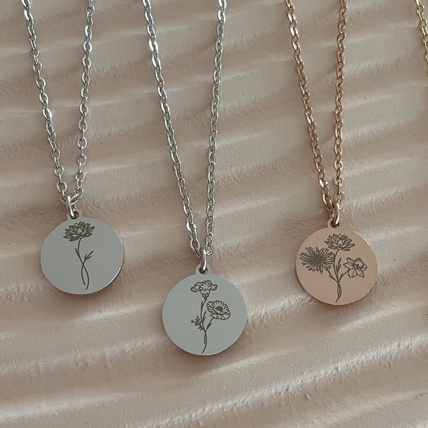 Combined family birth flower bouquet necklace