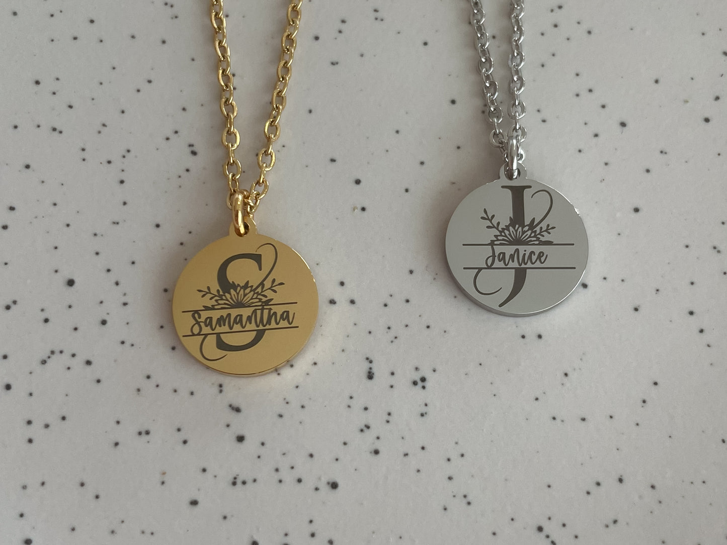 Sunflower split monogram necklace