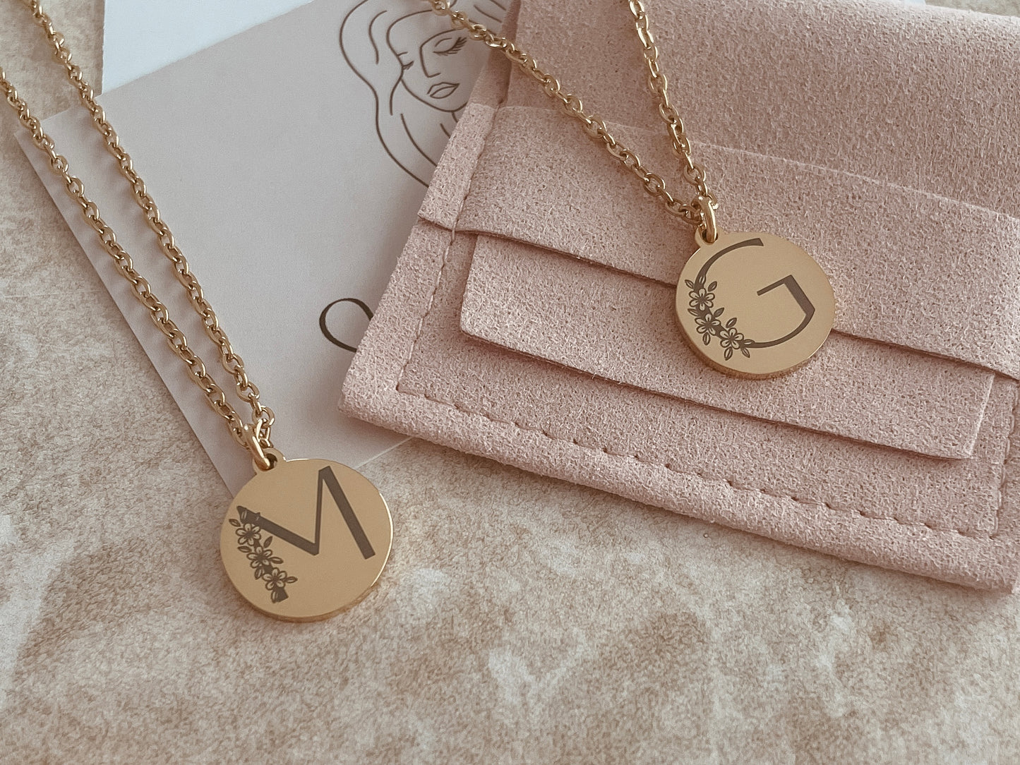 Floral monogram necklace