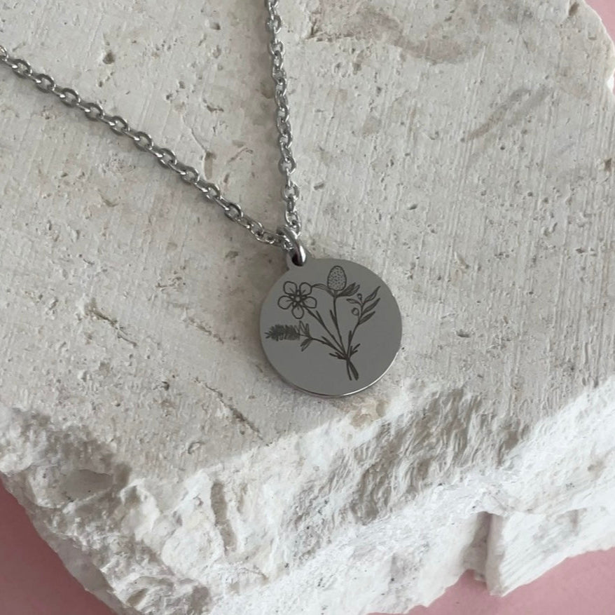 Native Australian combined family birth flower necklace