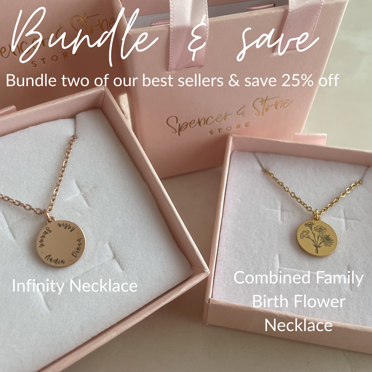 BUNDLE - Combined birth flower necklace AND Infinity necklace 25% OFF