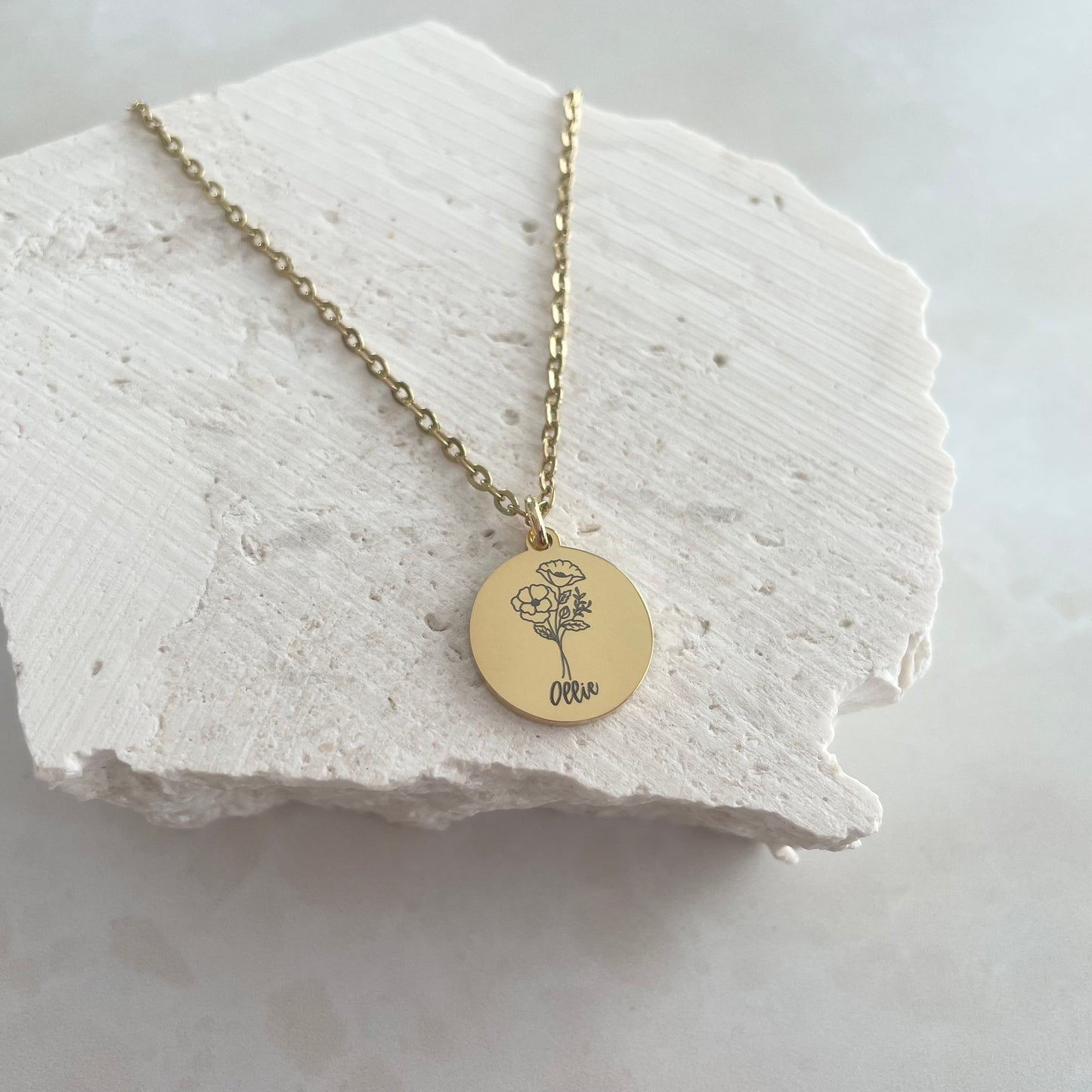 Birth flower with name necklace
