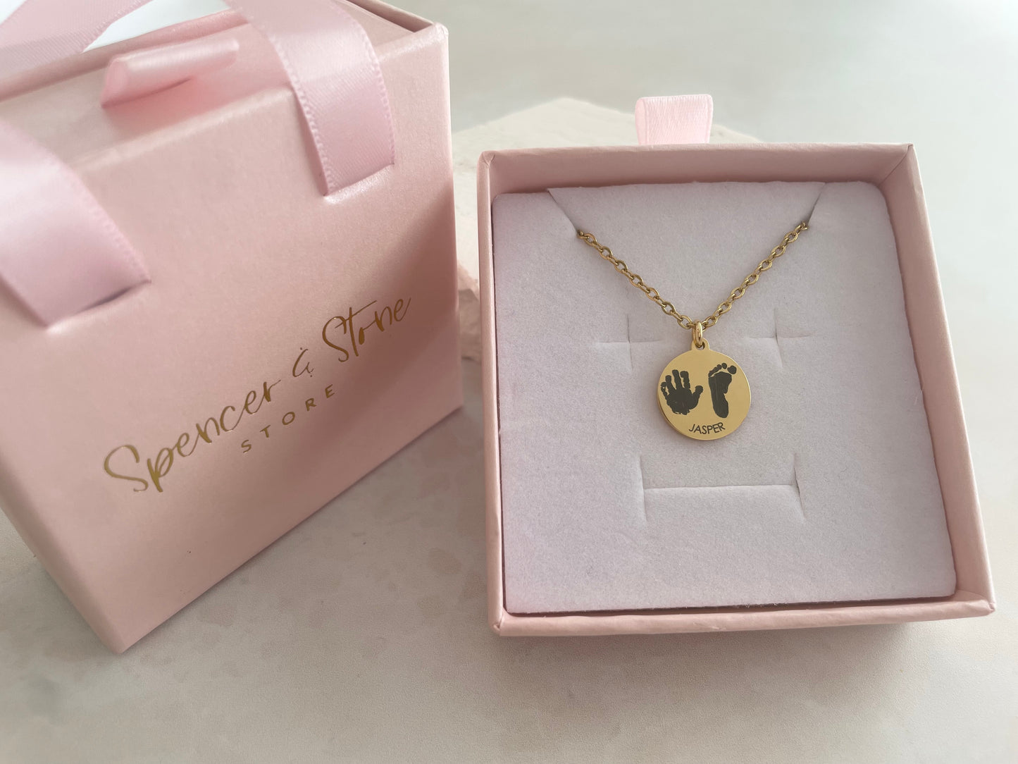 Hand & footprint necklace (upload actual prints or use our illustration)