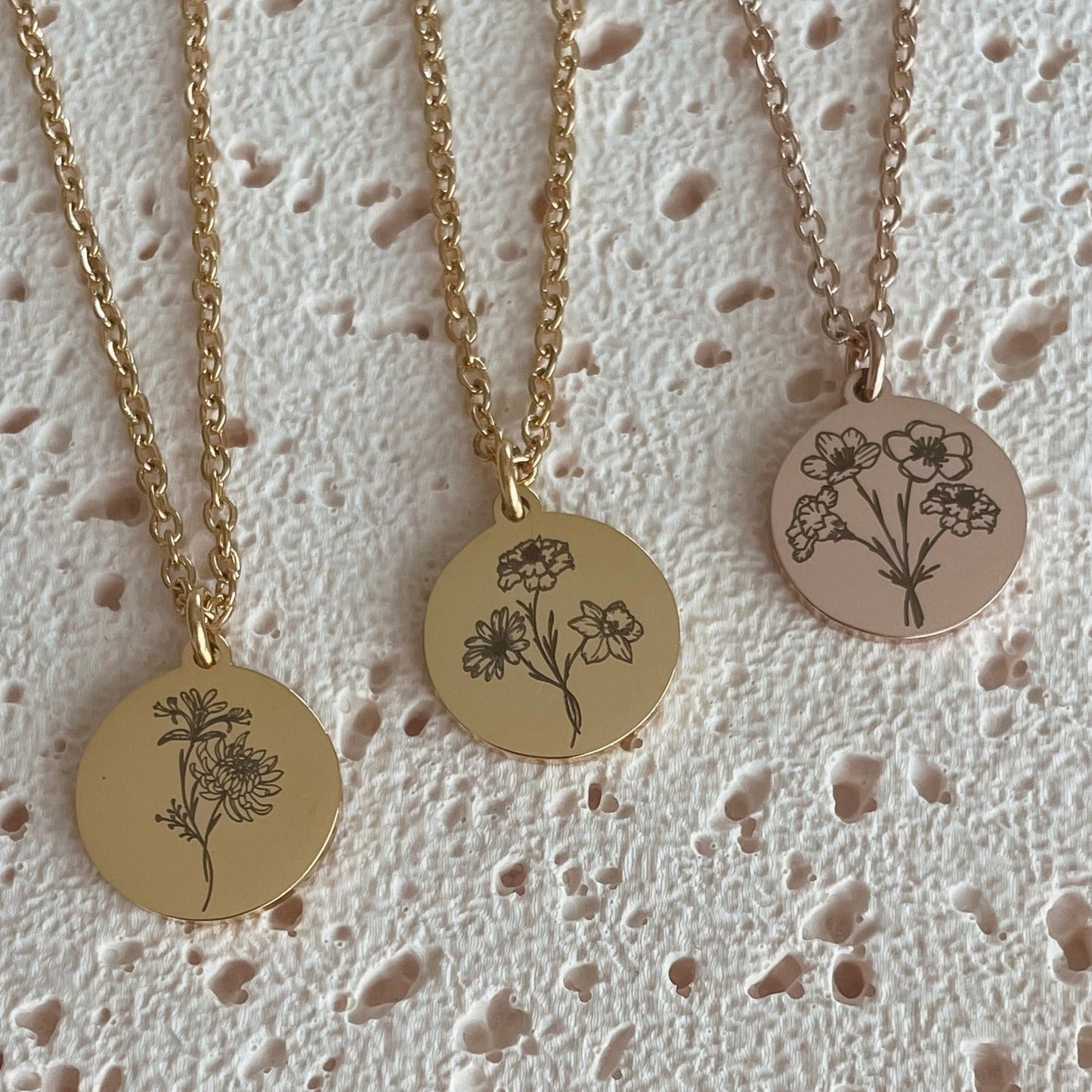 Combined family birth flower bouquet necklace