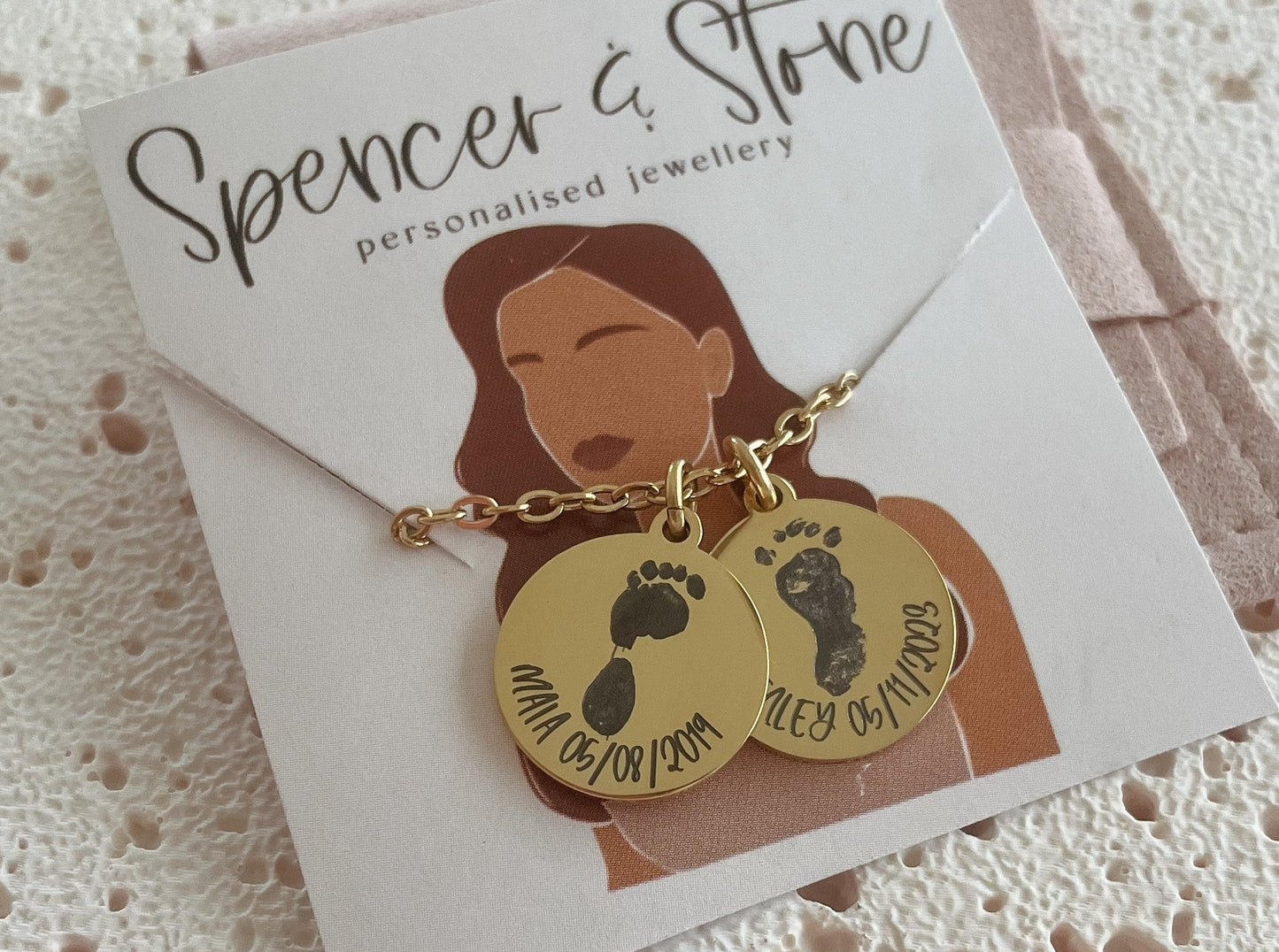 Footprint necklace (upload actual footprints or use our illustration)