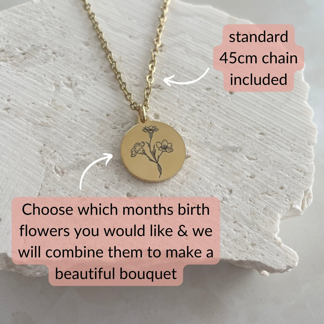 Combined family birth flower bouquet necklace