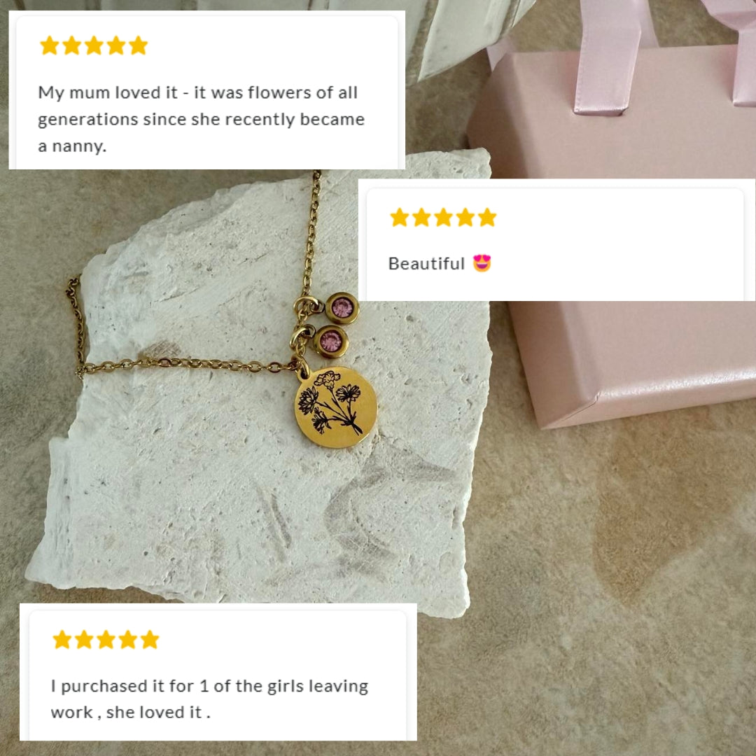 Combined family birth flower bouquet necklace