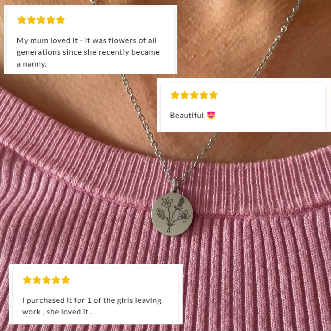 Native Australian combined family birth flower necklace