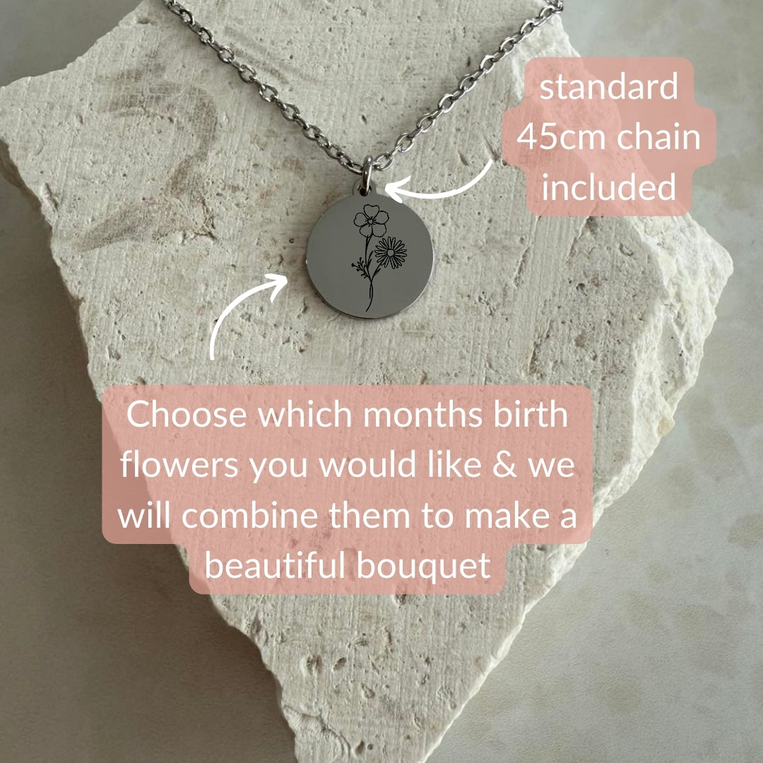 Native Australian combined family birth flower necklace