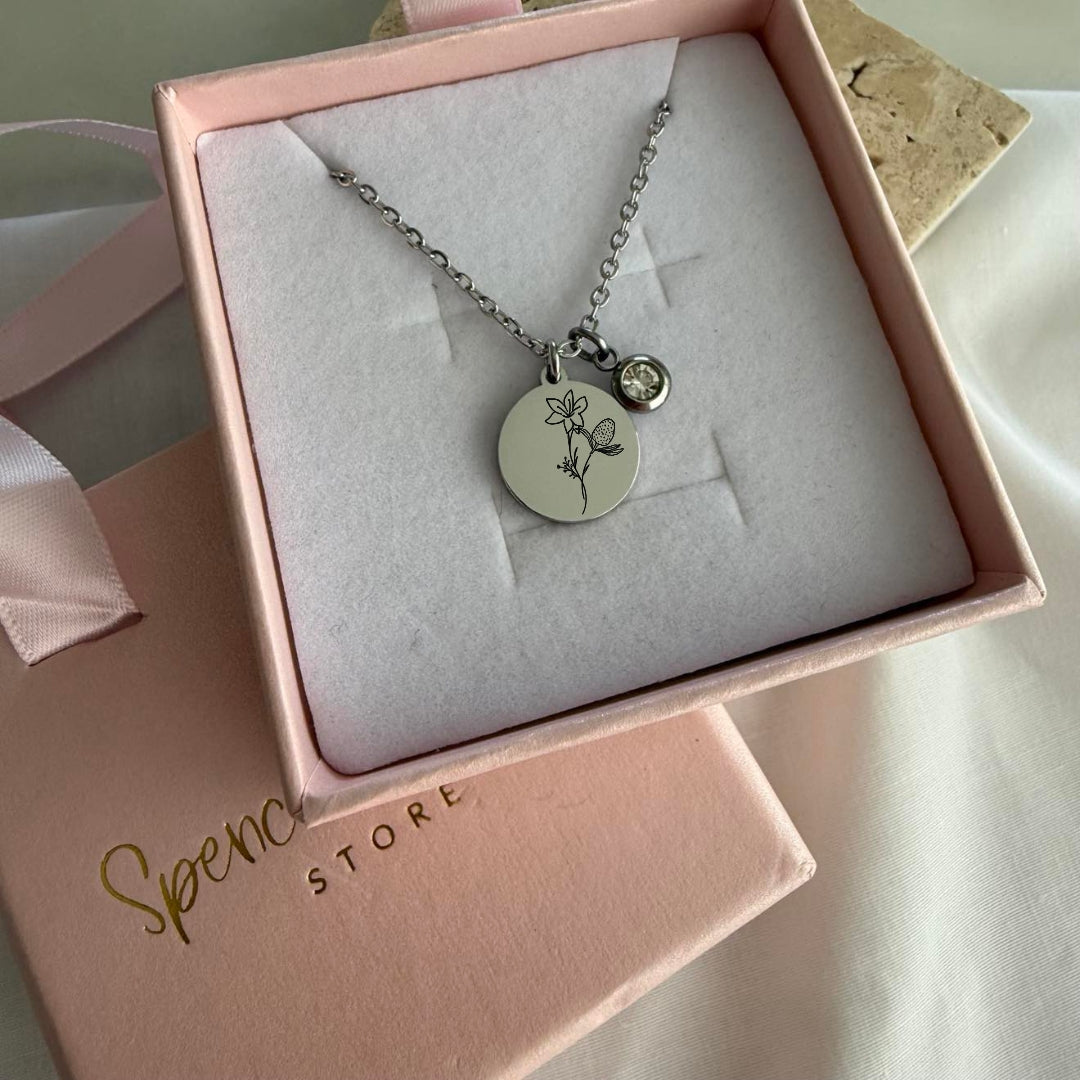 Native Australian combined family birth flower necklace