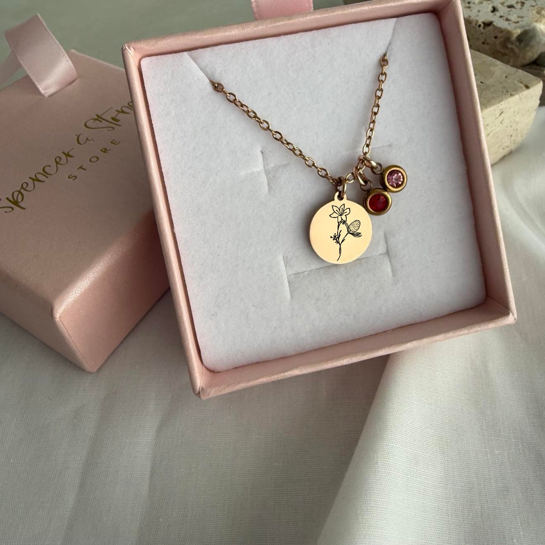 Native Australian combined family birth flower necklace