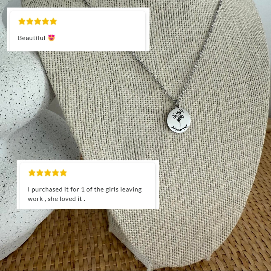 Birth flower with name necklace