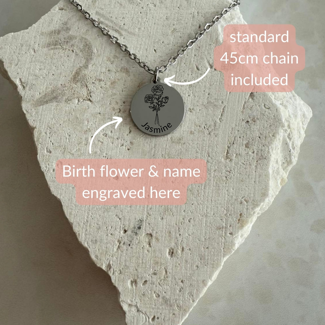 Birth flower with name necklace