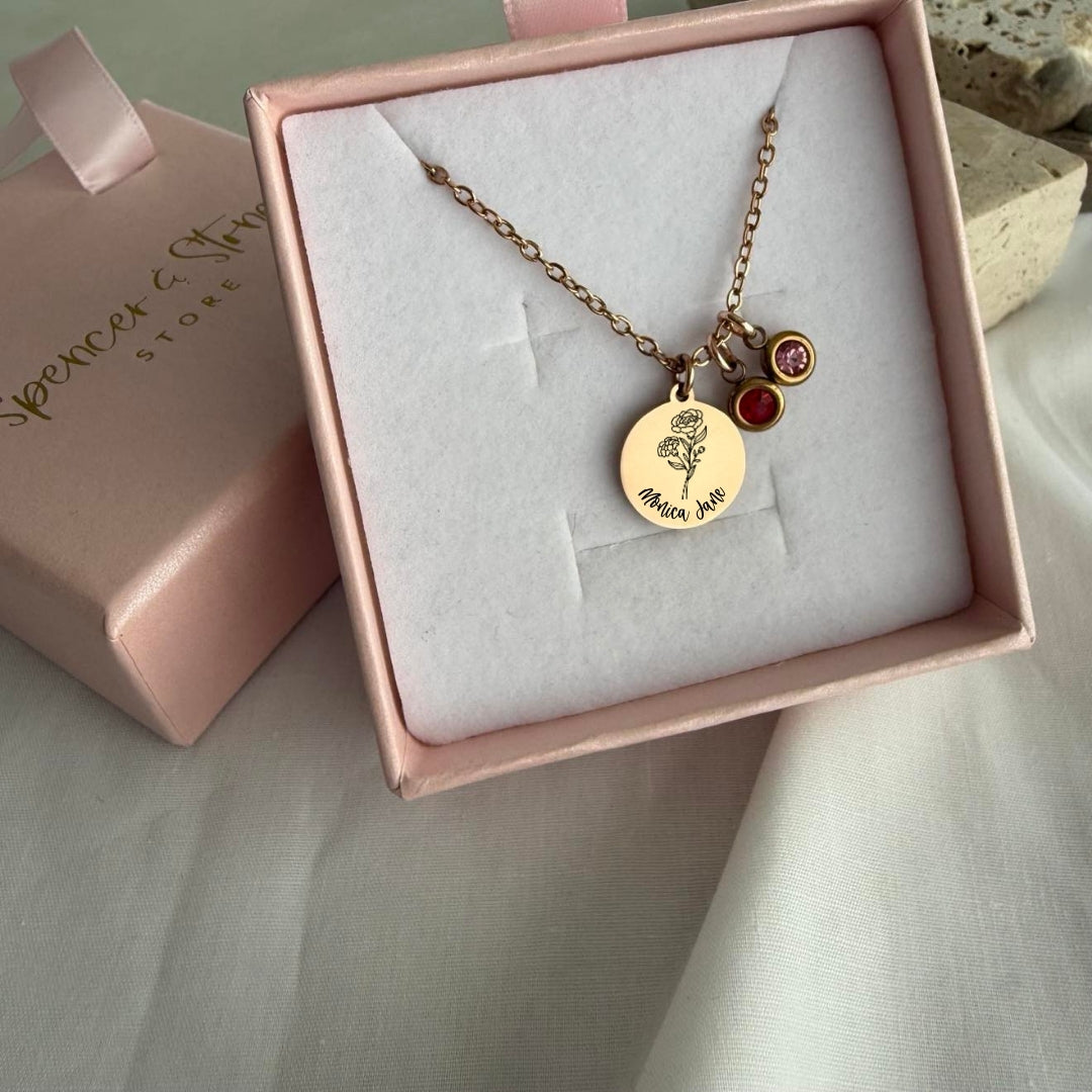 Birth flower with name necklace