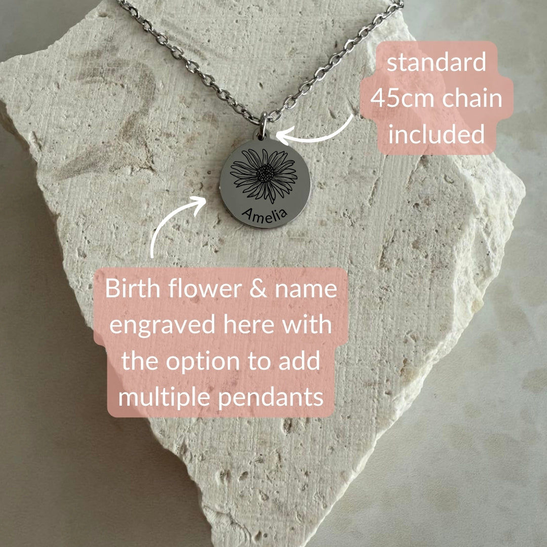 Family birth flower necklace