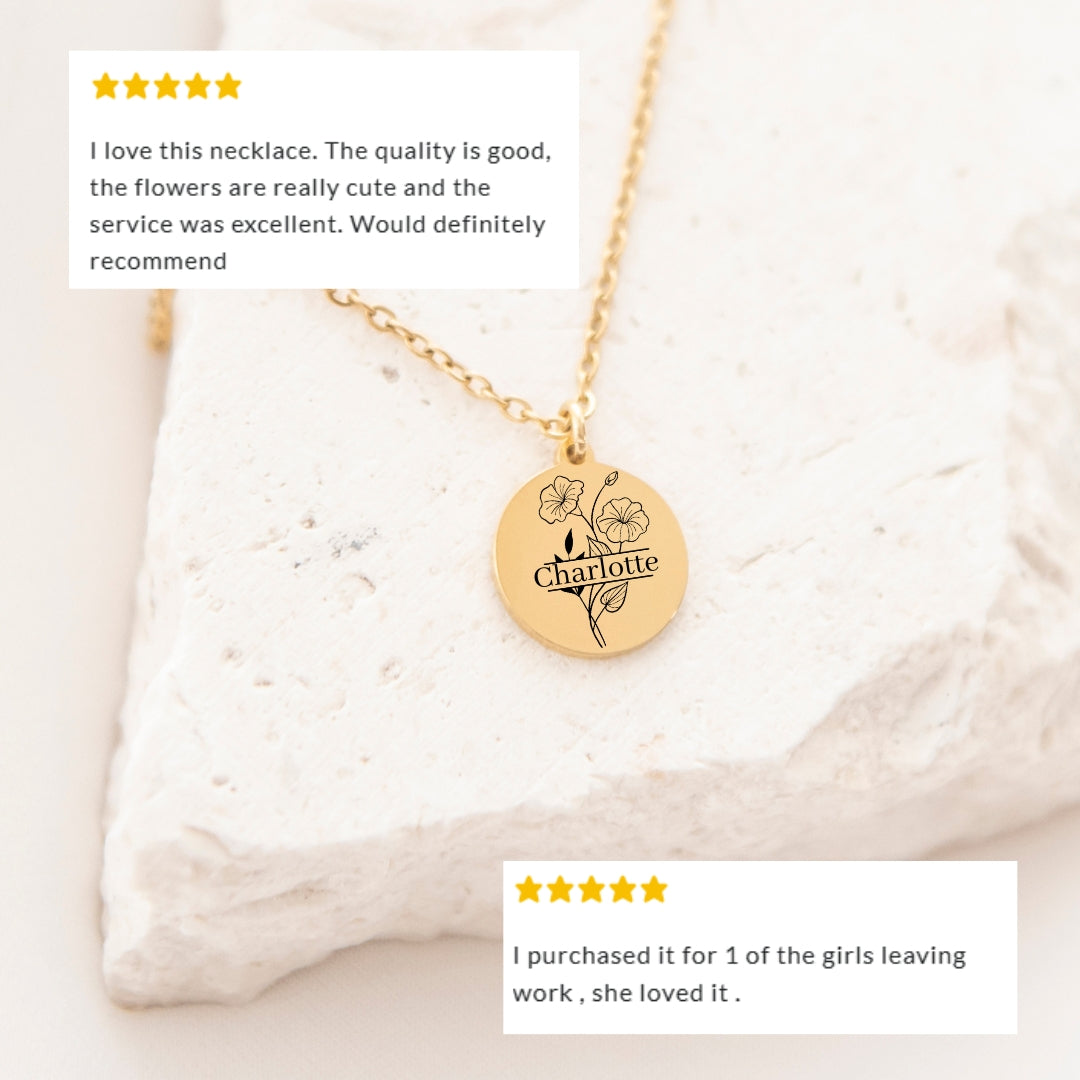 Birth flower split with name necklace