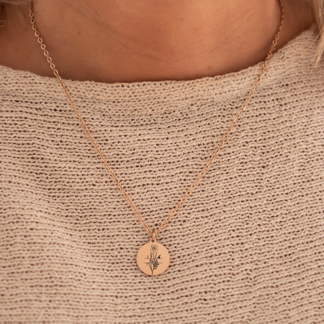 Birth flower split with name necklace