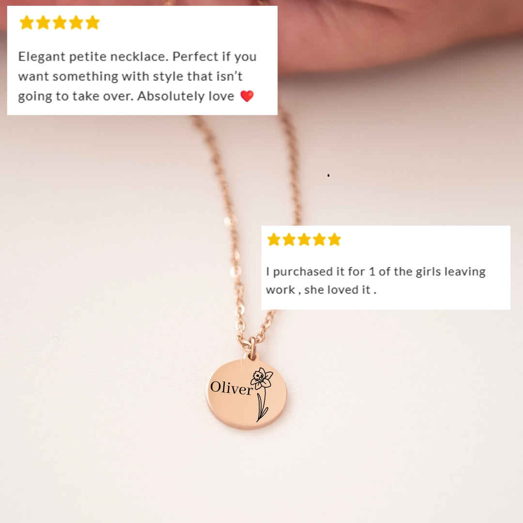 Birth flower and name necklace