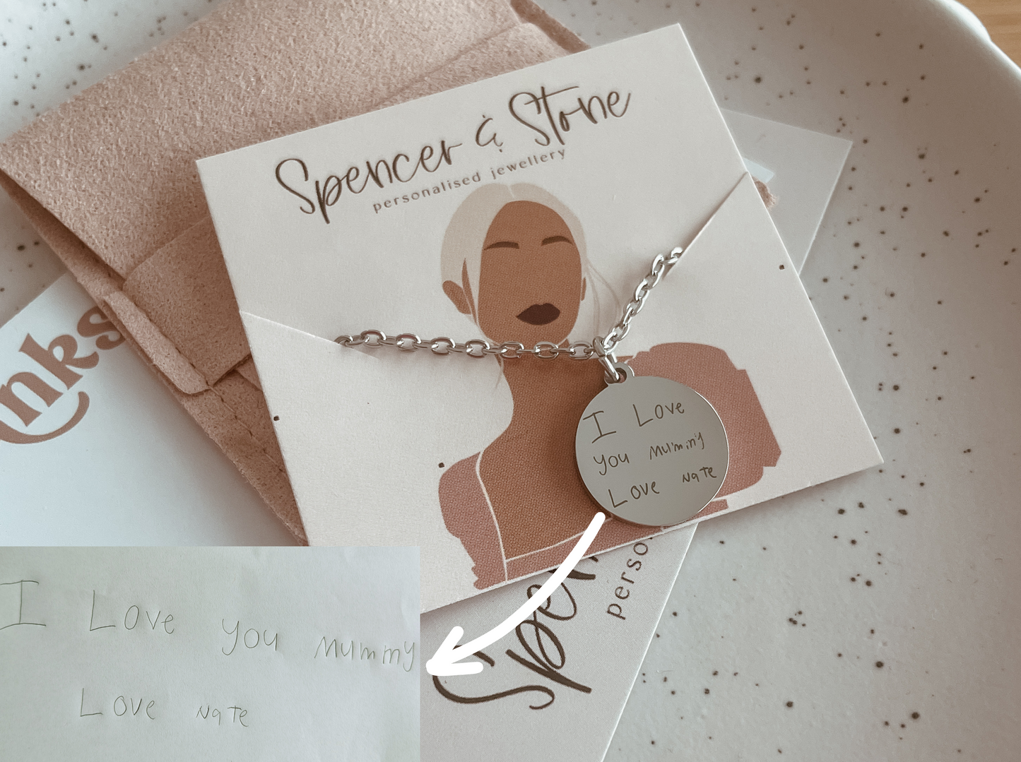 Handwriting necklace (upload actual handwritten note)