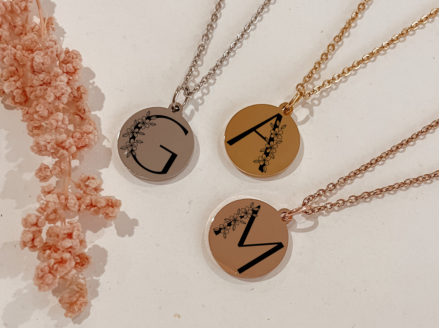 Floral monogram necklace