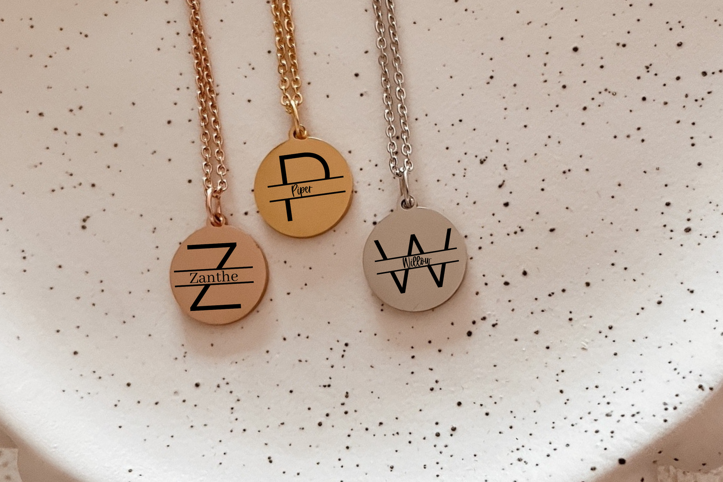 Split monogram necklace