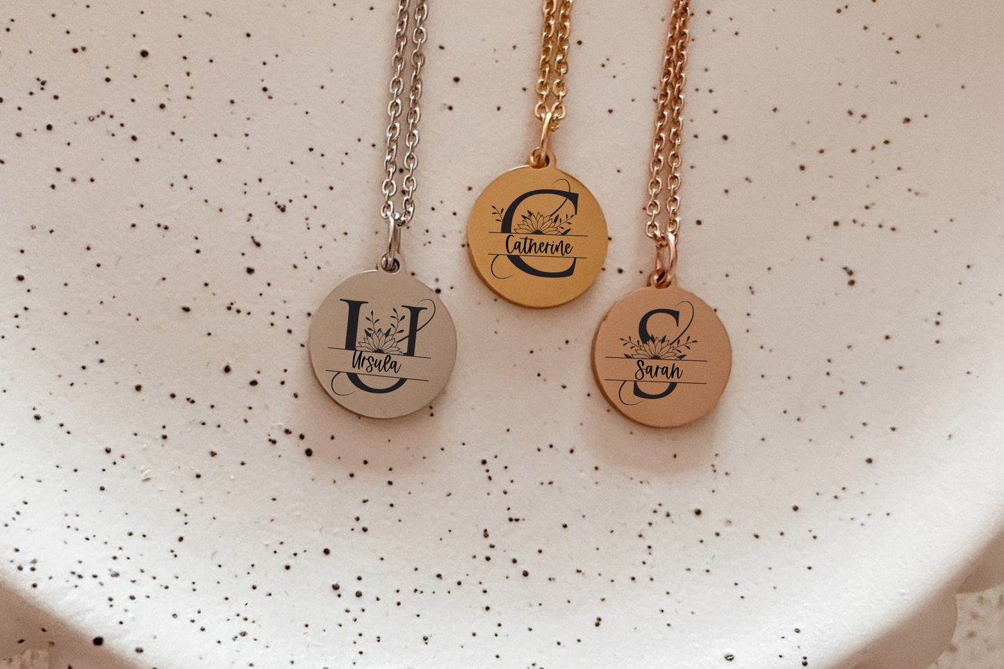 Sunflower split monogram necklace