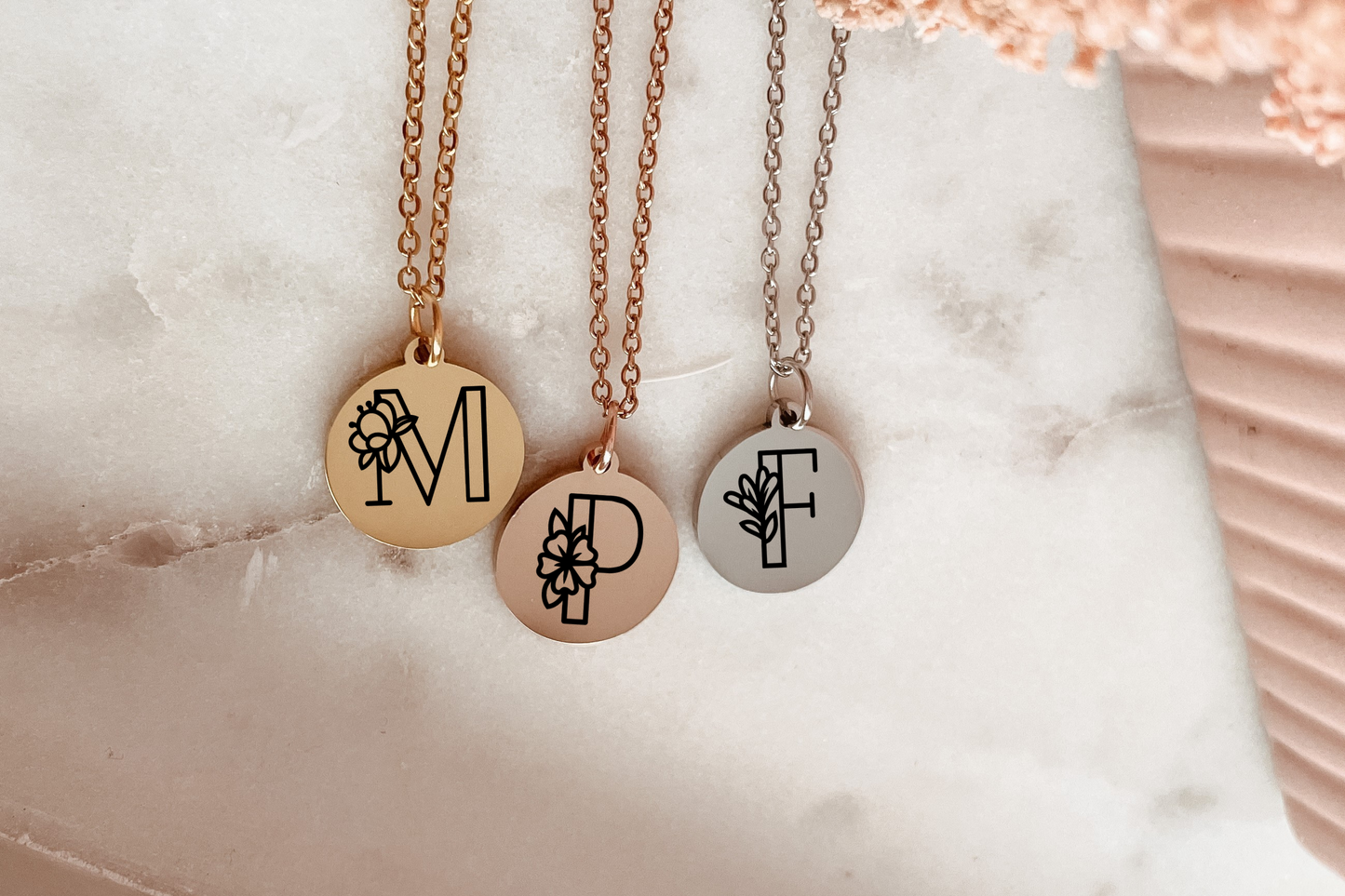 Floral monogram necklace