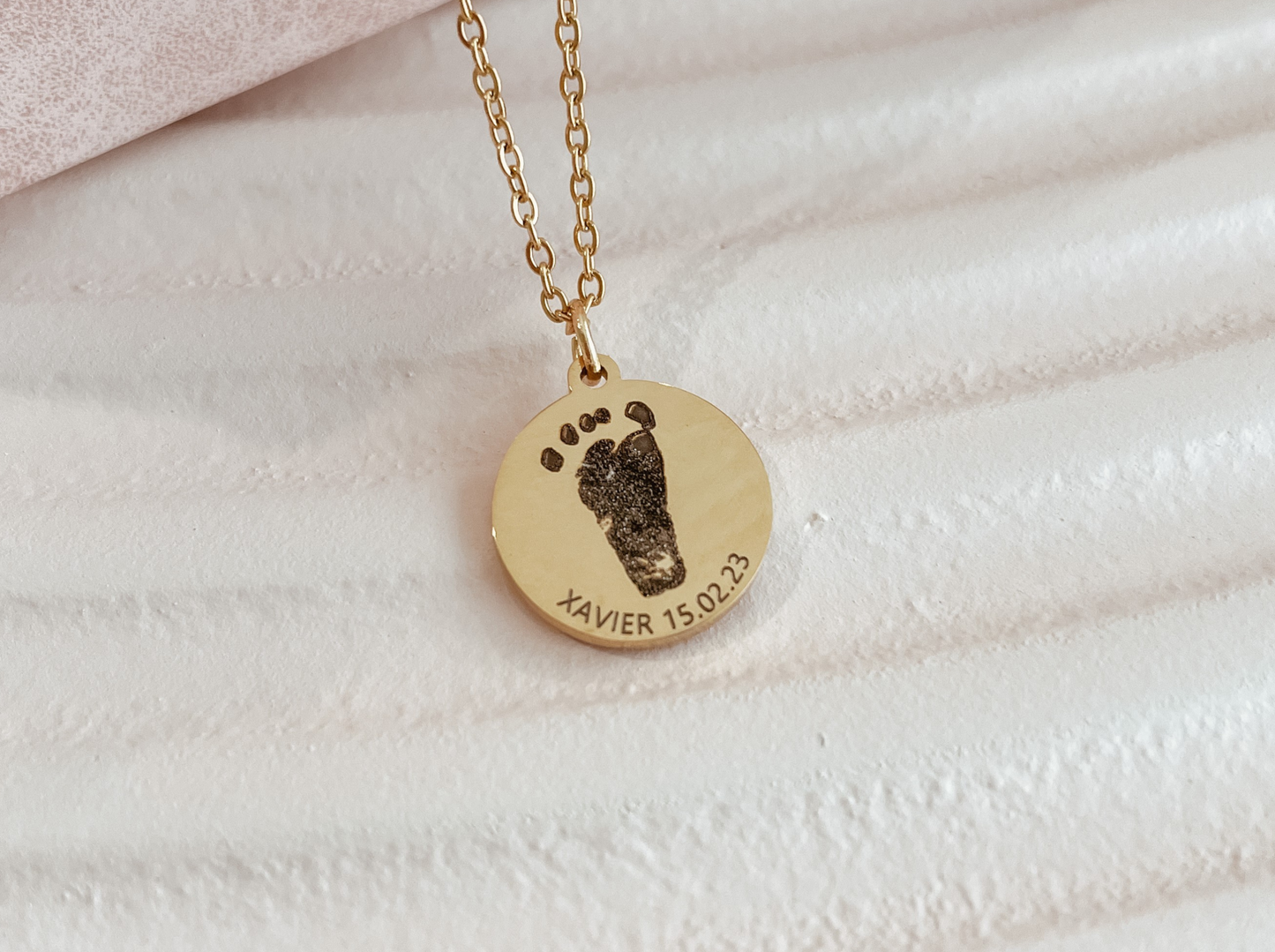 Footprint necklace (upload actual footprints or use our illustration)