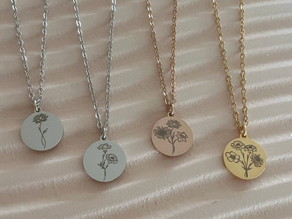 Combined family birth flower bouquet necklace