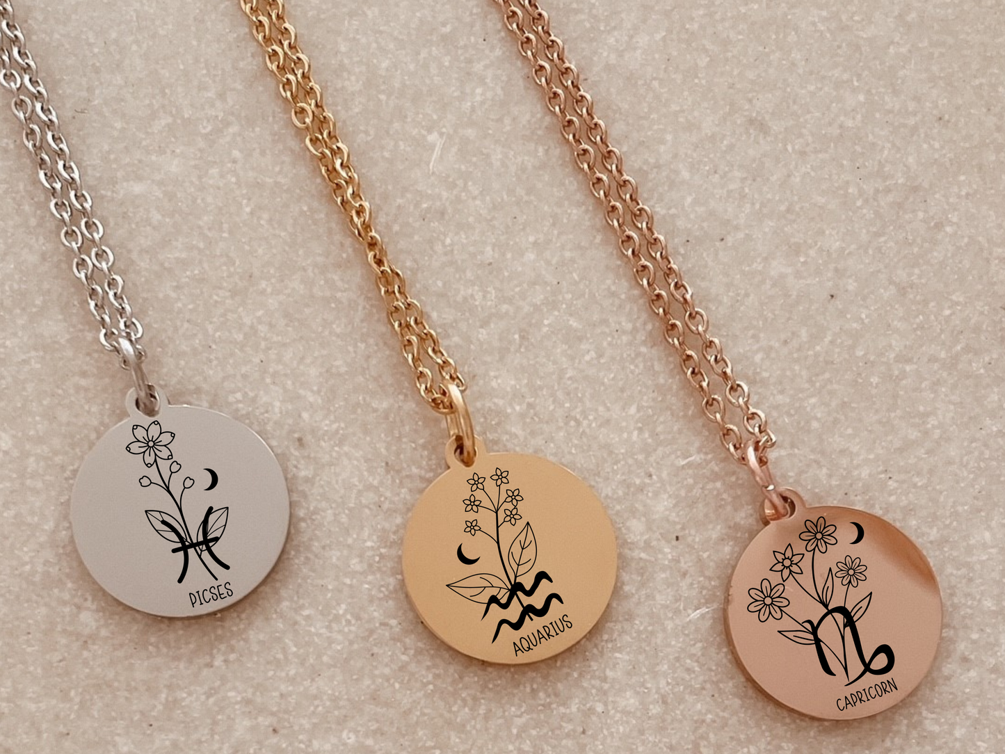 Birth flower zodiac necklace