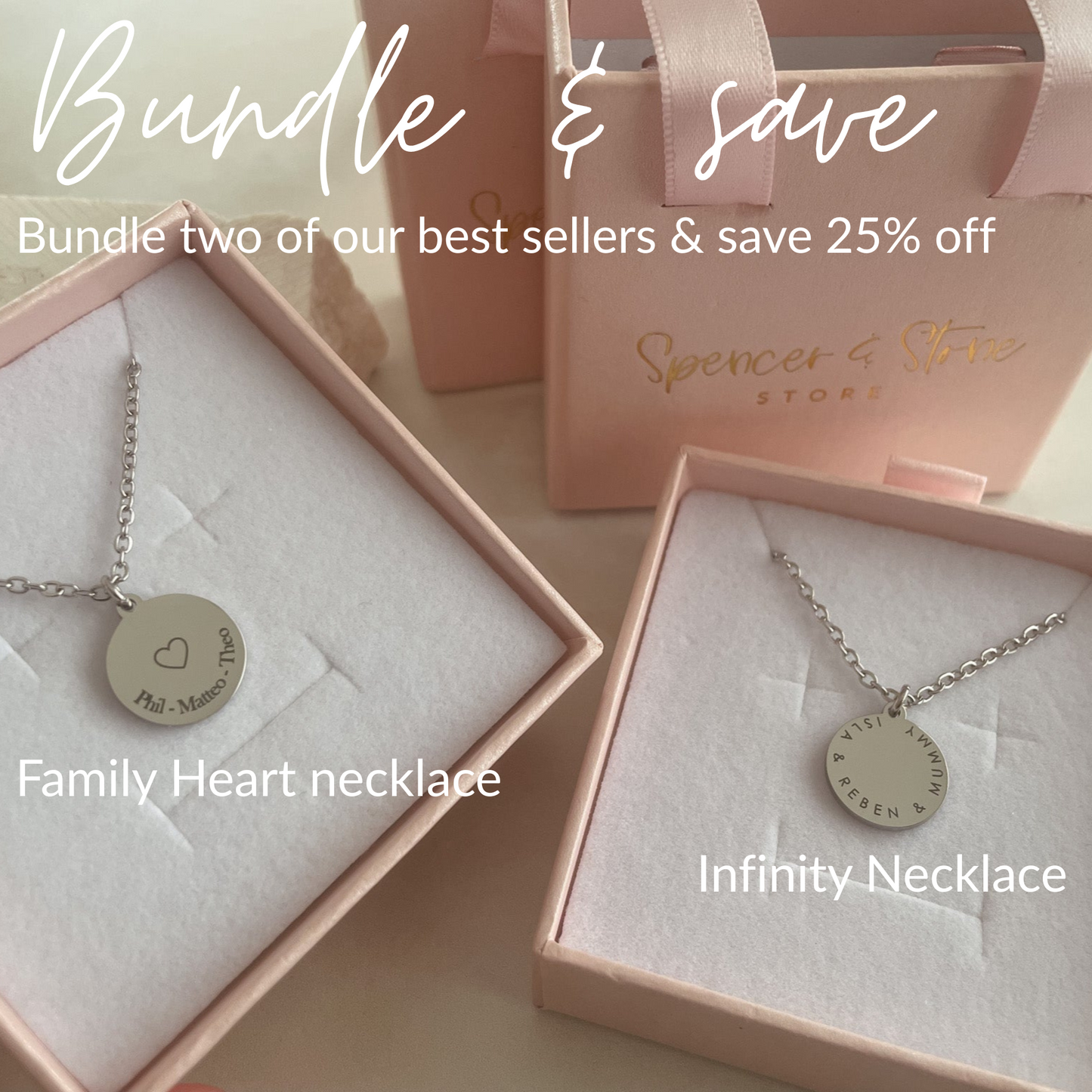 BUNDLE - Family heart necklace AND Infinity necklace 25% OFF