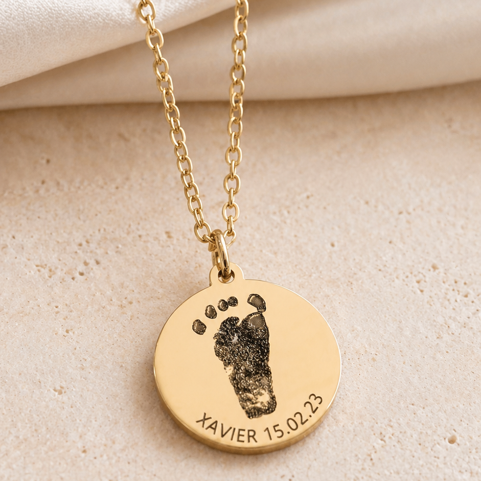 Footprint necklace (upload actual footprints or use our illustration)