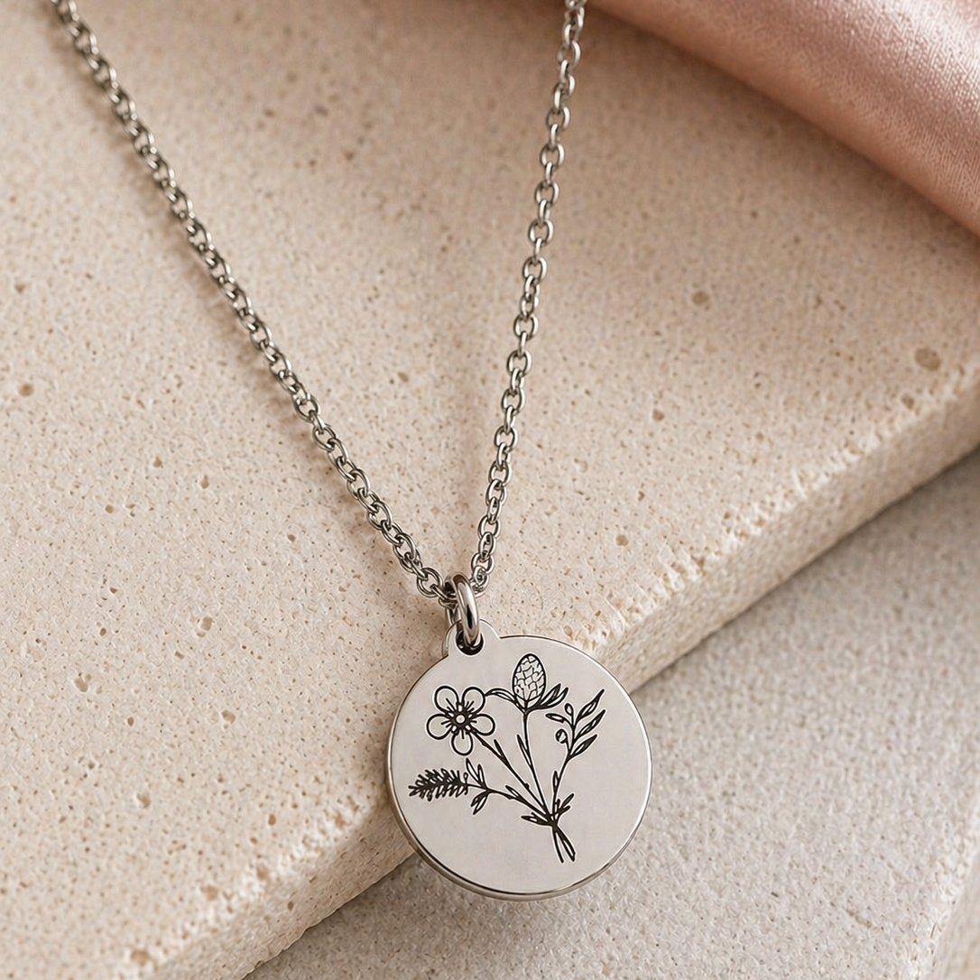 Native Australian combined family birth flower necklace