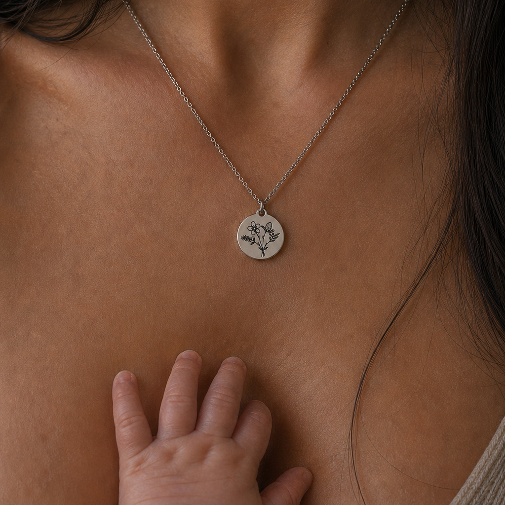Native Australian combined family birth flower necklace