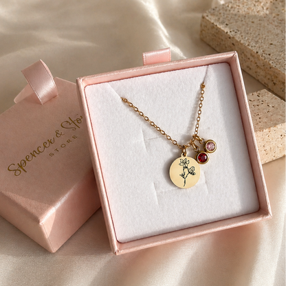 Native Australian combined family birth flower necklace