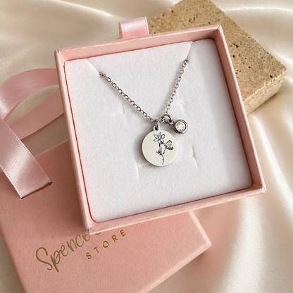 Native Australian combined family birth flower necklace