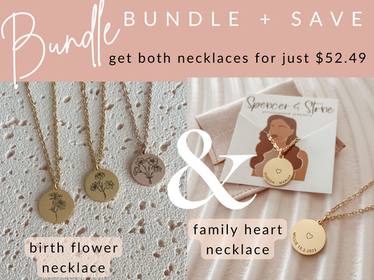 BUNDLE - Combined birth flower necklace AND Family heart necklace
