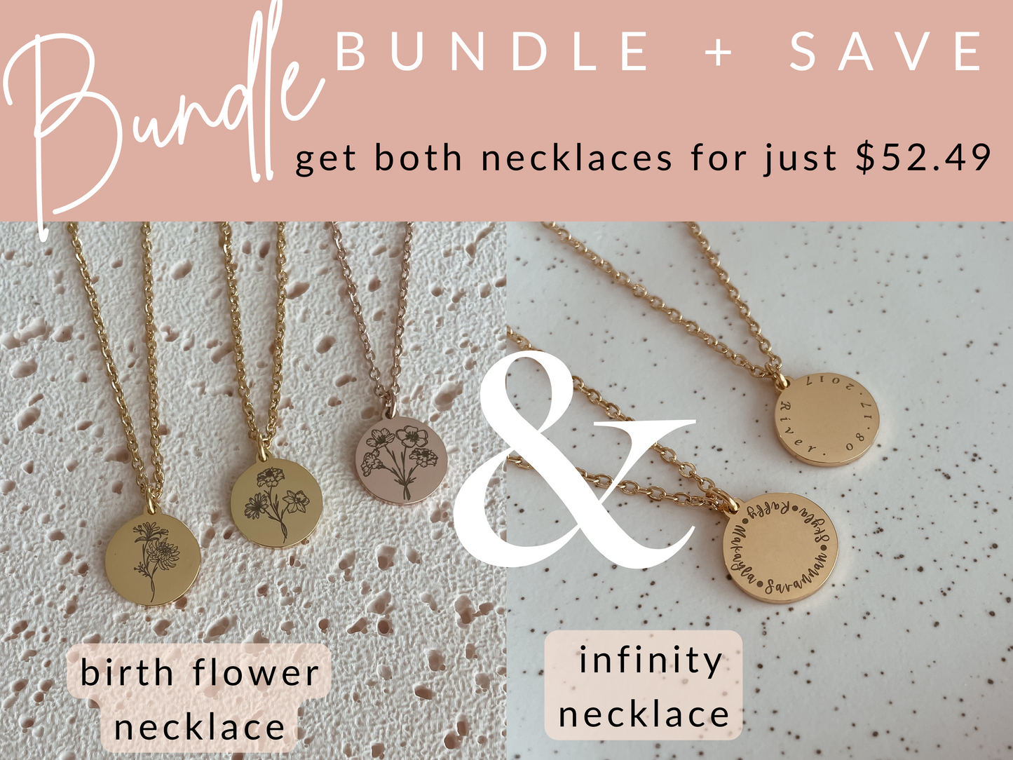 BUNDLE - Combined birth flower necklace AND Infinity necklace