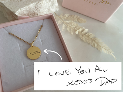 Handwriting necklace (upload actual handwritten note)