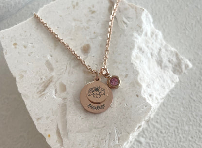 Layered birth flower & stone necklace