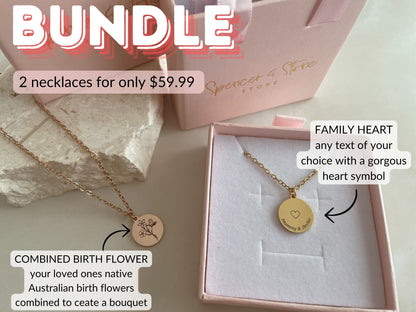 BUNDLE - Native family birth flower necklace AND Family heart necklace